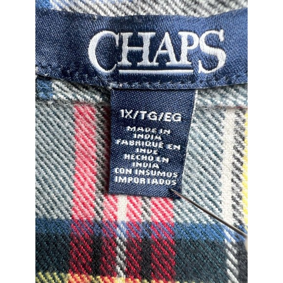 Chaps Shirt Men 1X Plaid Long Sleeve Full Zip Chest Pockets Casual Red White - Picture 3 of 9